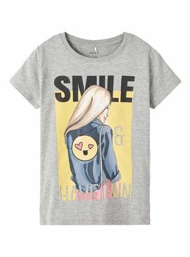 T-Shirt Name It Jase Happy Cinza para Menina