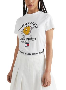 T-Shirt Tommy Jeans Baby Bagel Branco para Mulher