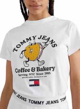 T-Shirt Tommy Jeans Baby Bagel Branco para Mulher