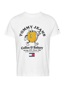 T-Shirt Tommy Jeans Baby Bagel Branco para Mulher