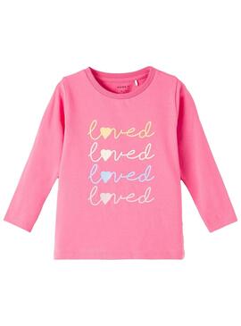 T-Shirt Name It Love Manga Larga Rosa para Menina