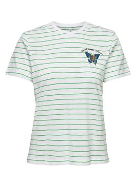 T-Shirt Only Kita Listras Borboletas Branco Mulher