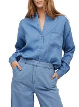 Camisa Vila Bista Oversize Azul para Mulher