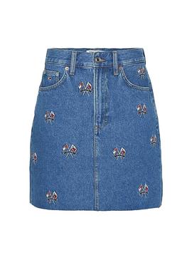 Saia Tommy Jeans Mom Denim Azul para Mulher