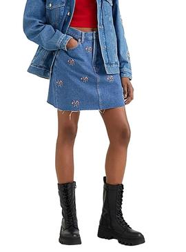 Saia Tommy Jeans Mom Denim Azul para Mulher