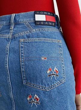 Saia Tommy Jeans Mom Denim Azul para Mulher