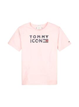 T-Shirt Tommy Hilfiger Flag ícone rosa Ni um