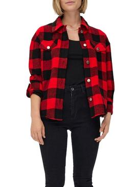 Overshirt Only Marsala Check Mulher Vermelho e Preto