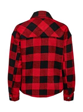 Overshirt Only Marsala Check Mulher Vermelho e Preto