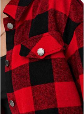 Overshirt Only Marsala Check Mulher Vermelho e Preto