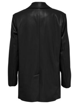 Blazer Only Lana Couro Sintético para Mulher Preto