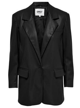 Blazer Only Lana Couro Sintético para Mulher Preto