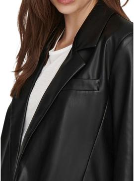 Blazer Only Lana Couro Sintético para Mulher Preto