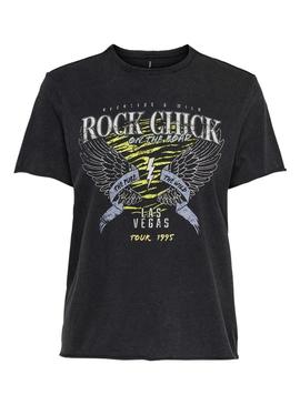 T-Shirt Only Lucy Rock para Mulher Preto