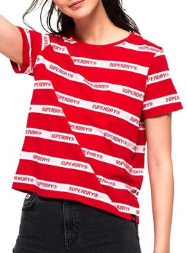 T-Shirt Superdry Cote Stripe Vermelho Mulher