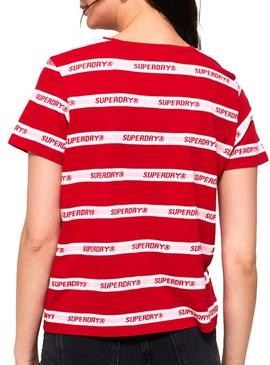 T-Shirt Superdry Cote Stripe Vermelho Mulher