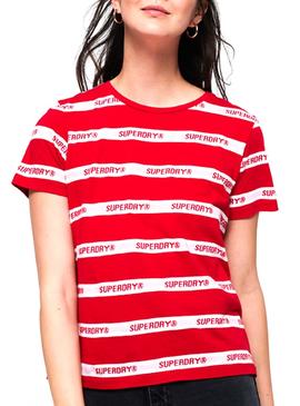 T-Shirt Superdry Cote Stripe Vermelho Mulher