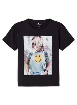 T-Shirt Name It Sanna Happy para Menina Preto