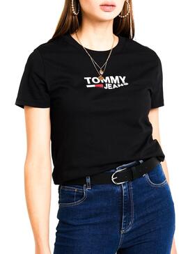 T-Shirt Tommy Jeans Corp Logo Preto Mulher