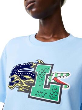 T-Shirt Lacoste Cocodrile Party para Mulher Azul