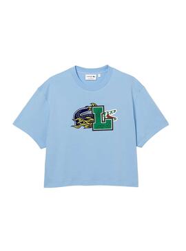 T-Shirt Lacoste Cocodrile Party para Mulher Azul