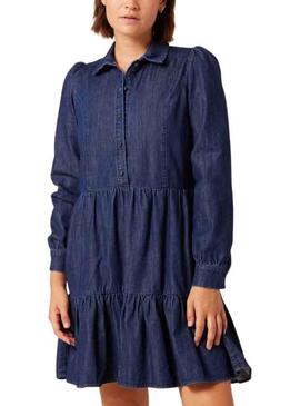 Vestido Naf Naf Babados para Mulher Azul Marinho