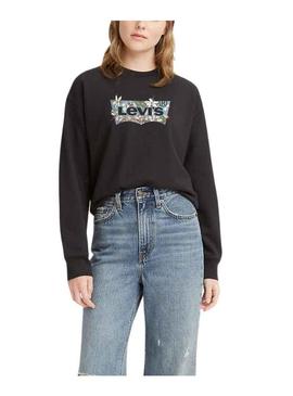 Sweat Levis Logo Flores Preto para Mulher