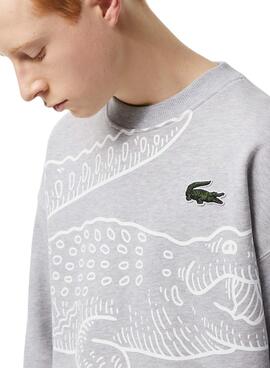 Sweat Lacoste Crocodile Cinza para Homem
