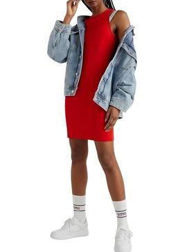 Vestido Tommy Jeans Logo Taping Strap Bodycon Vermelho Mulher