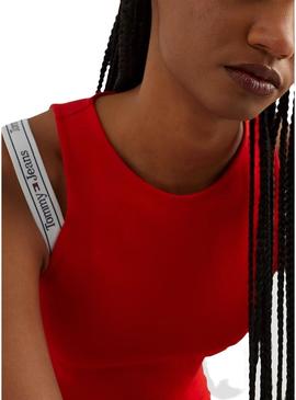 Vestido Tommy Jeans Logo Taping Strap Bodycon Vermelho Mulher