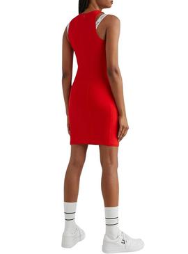 Vestido Tommy Jeans Logo Taping Strap Bodycon Vermelho Mulher