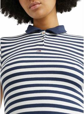 Polo Tommy Jeans Crop Stripe Azul Marinho para Mulher