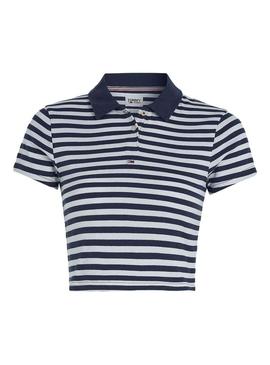 Polo Tommy Jeans Crop Stripe Azul Marinho para Mulher