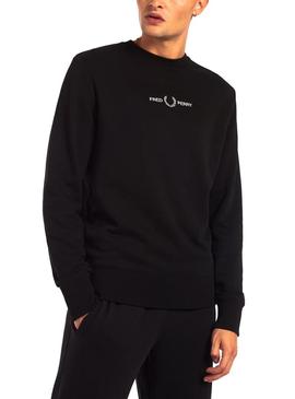 Sweat Fred Perry Bordada Preto Para Homem