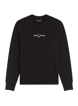 Sweat Fred Perry Bordada Preto Para Homem