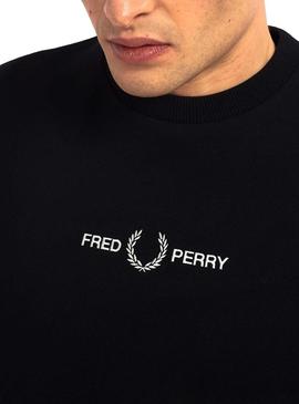 Sweat Fred Perry Bordada Preto Para Homem