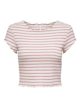 T-Shirt Only Anits Rosa e Branco para Mulher