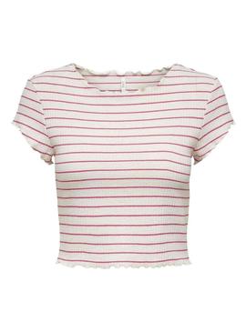 T-Shirt Only Anits Rosa e Branco para Mulher