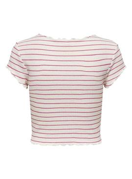 T-Shirt Only Anits Rosa e Branco para Mulher