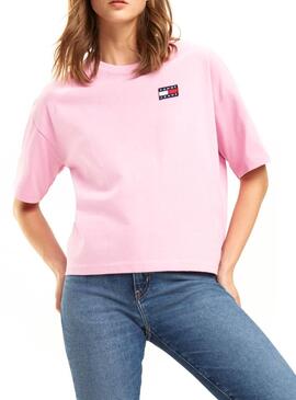 T-Shirt Tommy Jeans Badge Rosa Mulher