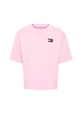 T-Shirt Tommy Jeans Badge Rosa Mulher
