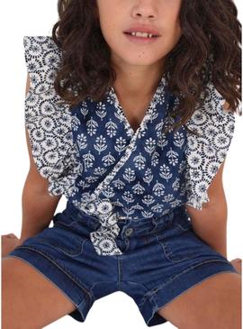 Blusa Mayoral Printed Volanes Azul para Menina