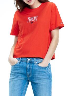 T-Shirt Tommy Jeans Embroidery Vermelho Mulher