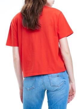 T-Shirt Tommy Jeans Embroidery Vermelho Mulher