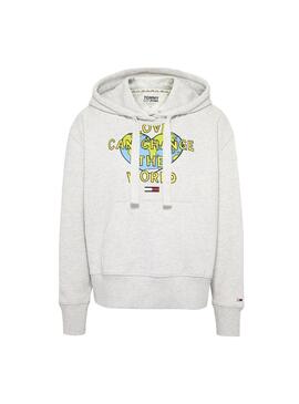 Sweat Tommy Jeans Love Earth Cinza Mulher
