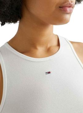 T-Shirt Tommy Jeans Rib Tank Branco para Mulher