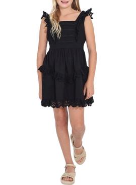 Vestido Mayoral Popelin Perfurado Preto para Menina