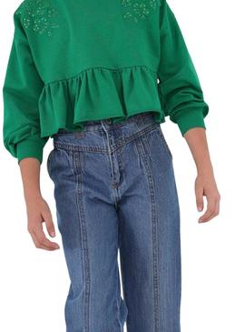 Calças Mayoral Cropped Denim Slouch Azul Menina