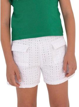 Short Mayoral Perfurado Branco para Menina