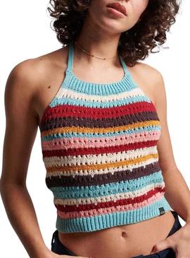 Top Superdry Vintage Crochet Halter Turquesa Mulher